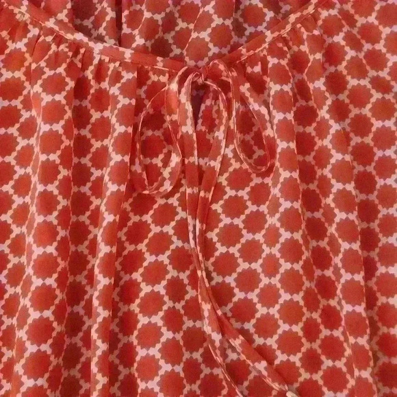 Charter Club orange white women's long sleeve with elastic waist blouse size M - Picture 4 of 8